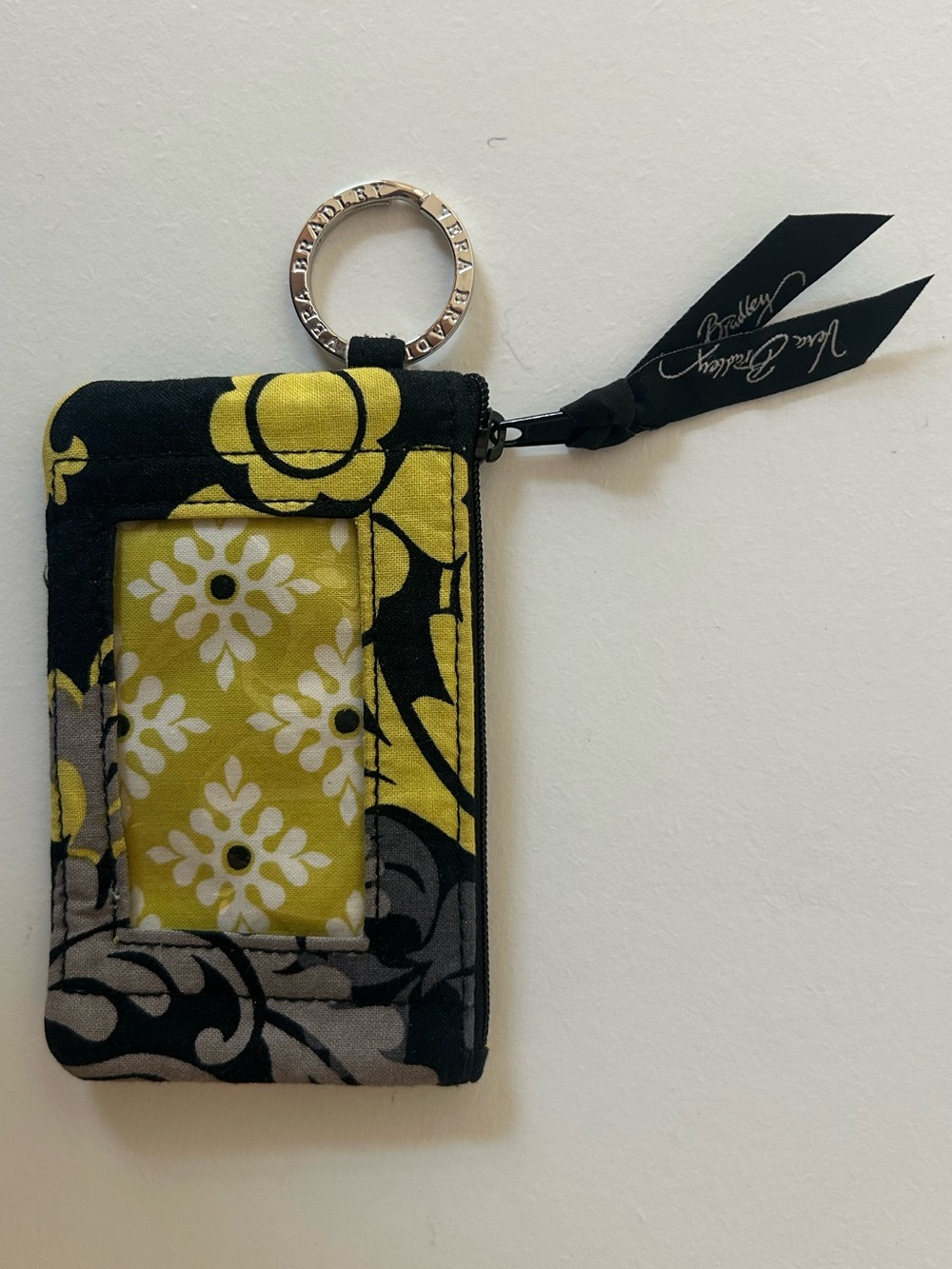Vera Bradley Black & Yellow Floral ID Card Case with Key Ring